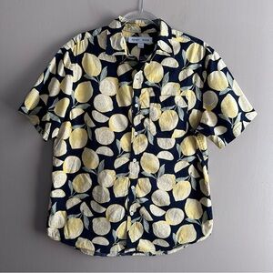 Old Navy Navy Blue Lemons Casual Buttondown Shirt Mens Large Beach Vacation